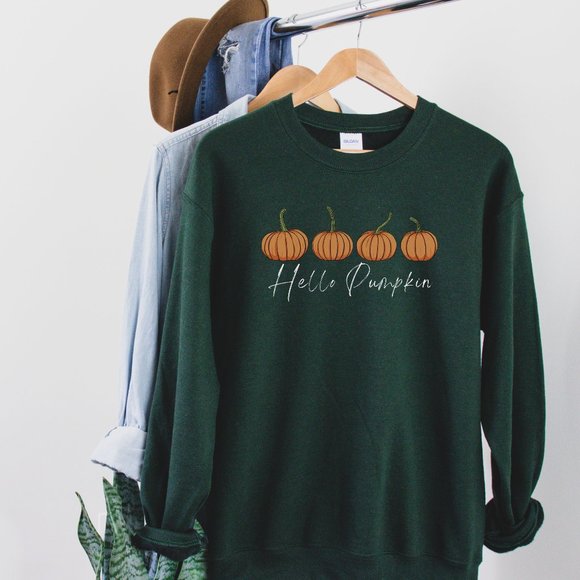 Hello Pumpkin Crewneck Pullover Sweatshirt - Picture 1 of 9